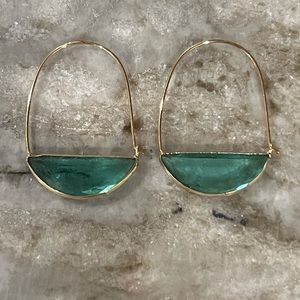 New Anthro turquoise Faceted Crescent Earrings ~ Glass Closed Hoops